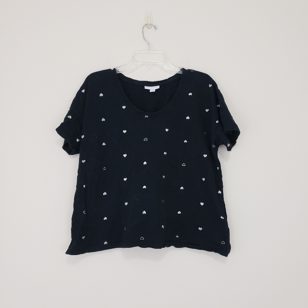 Charter Club Black Silver Heart Print T Shirt Size Large